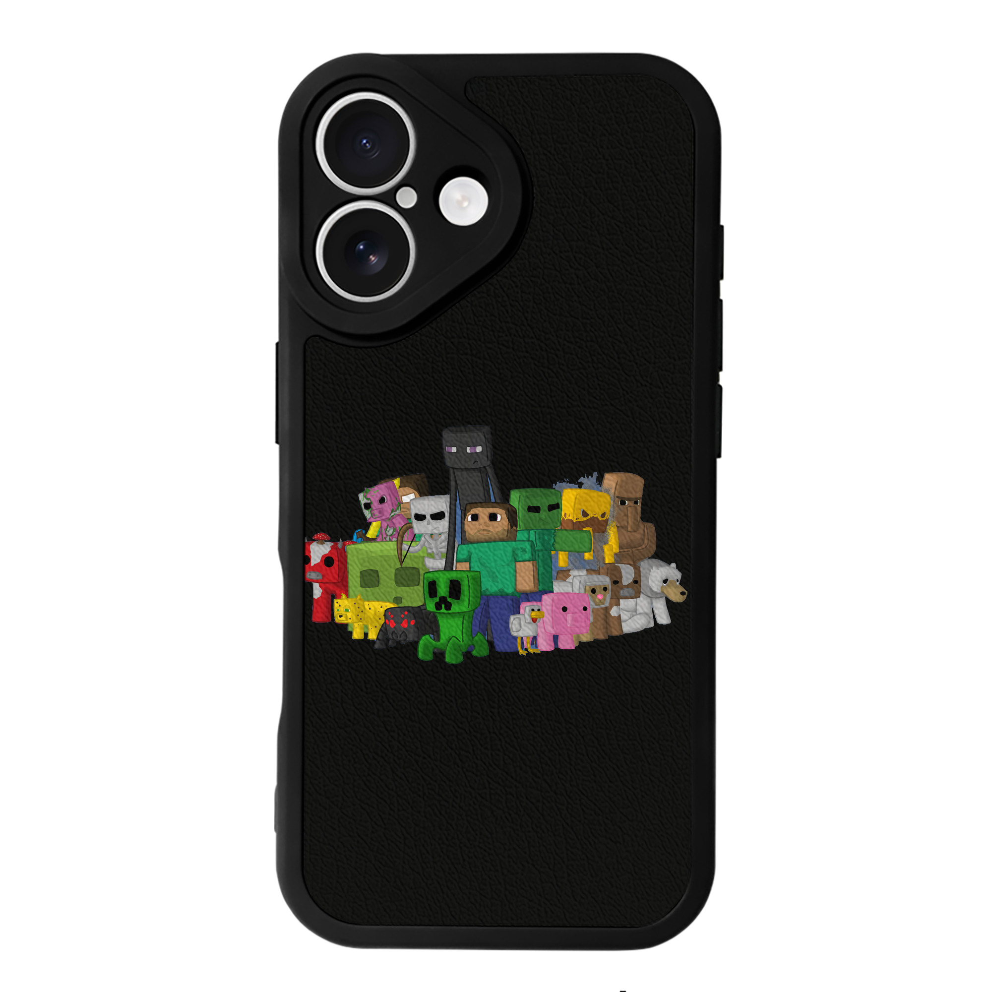 （画像用） マインクラフト ブロックの世界 Minecraft MC Block world 【iPhone 16シリーズ対応】シリコンスマホケース（レザー調） 材質：シリコン
